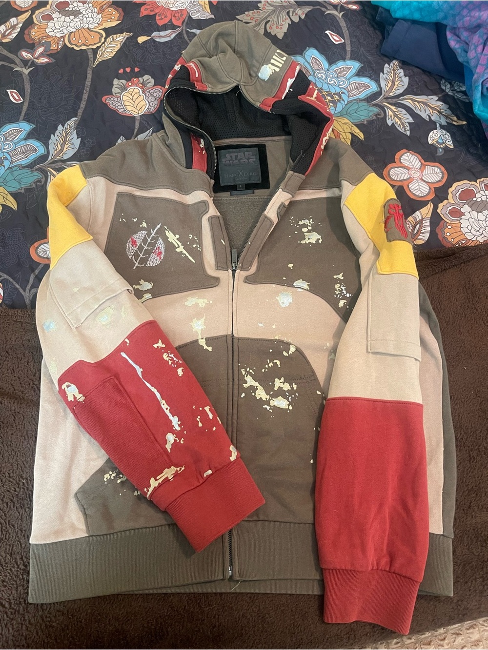 Star Wars Boba Fett Inspired Zip Hoodie Jacket - Brown/Red/Yellow